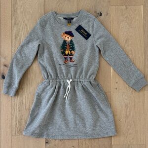 Polo by Ralph Lauren Girls' Gray Bear Sweatshirt Dress with Green & Navy Bear